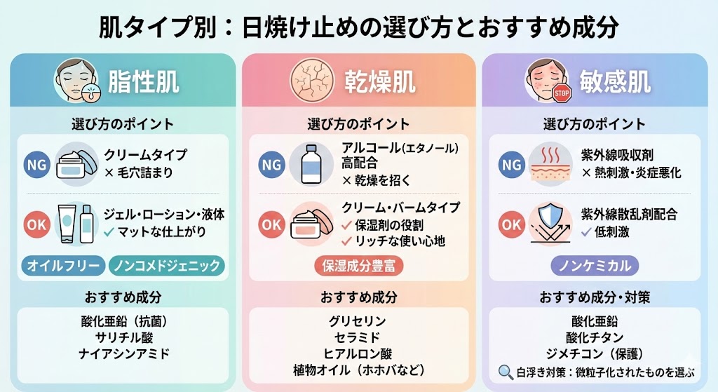 肌タイプ別日焼け止めの選び方とお勧め成分