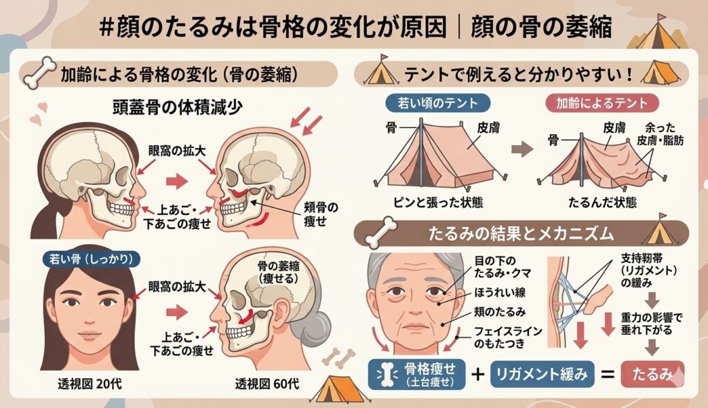 顔のたるみは骨格の変化が原因|顔の骨の萎縮