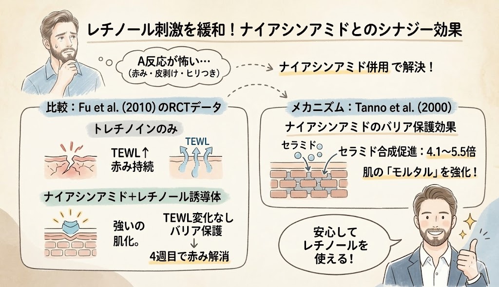 ナイアシンアミドとレチノールのシナジー効果１：レチノールの刺激を緩和