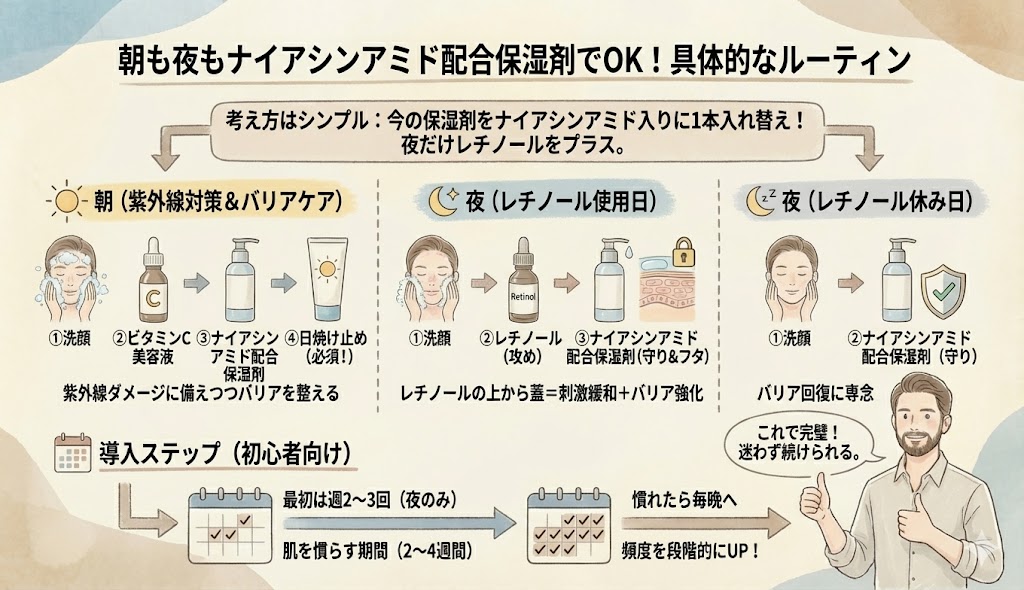 レチノールとナイアシンアミドの具体的なルーティン
