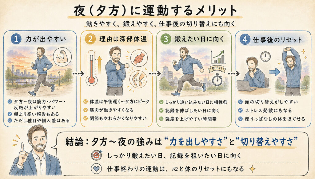 夜(夕方)に運動するメリット