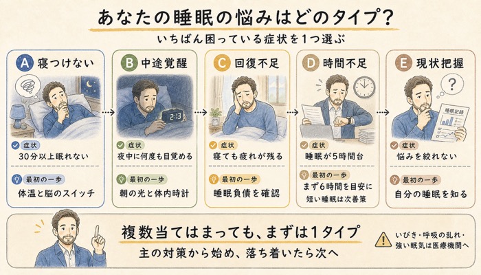 あなたの睡眠の悩みはどのタイプ？ 症状別セルフチェック